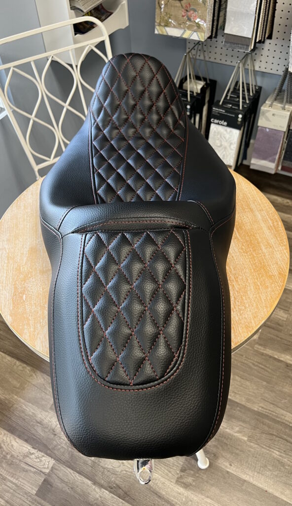 motorcycle seat reupholstery with stitching