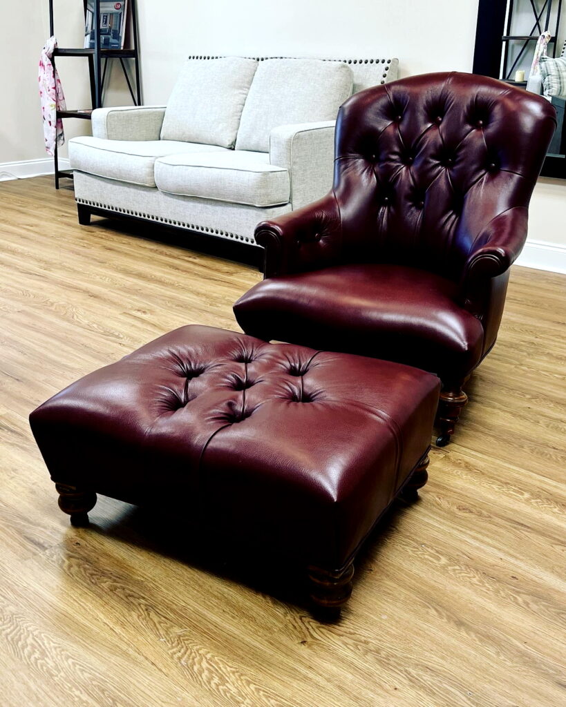 leather armchair with ottoman upholstery